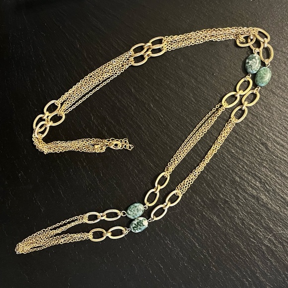 Semi Precious Green Jasper Multi Stone Gold Tone Chain Necklace - Picture 12 of 12